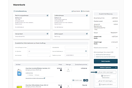 Übertragung des Warenkorbs ins eProcurement-System