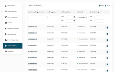 avanta Demoshop: Kundenservice-Portal mit Auftragsdaten