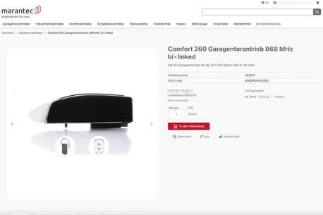 Produktdetailseite mit Verfügbarkeits- und Preisanzeige