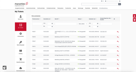 Self Service Portal mit Ticketübersicht