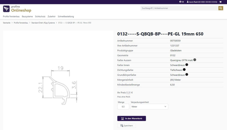 Produktdetailseite profine Webshop